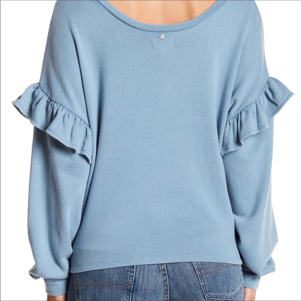 NWT Lucky Brand Baby Blue Ruffle Sweater Sweatshir - Picture 3 of 8